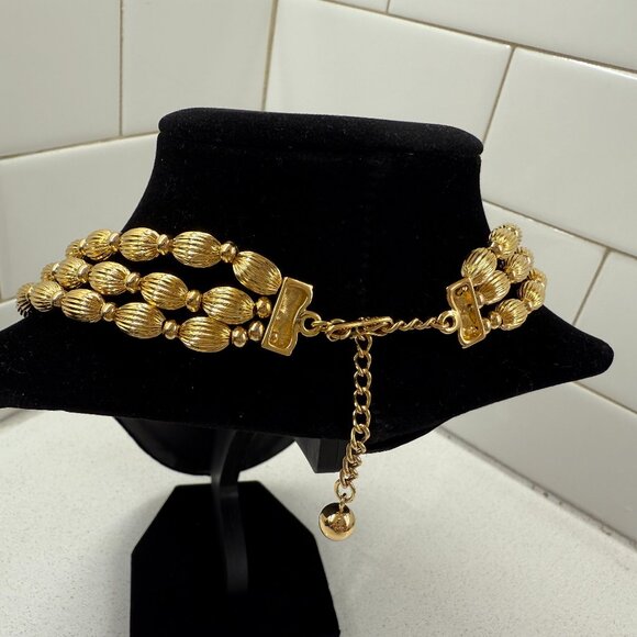 3 Strand Gold Tone Metallic Necklace - Picture 5 of 5